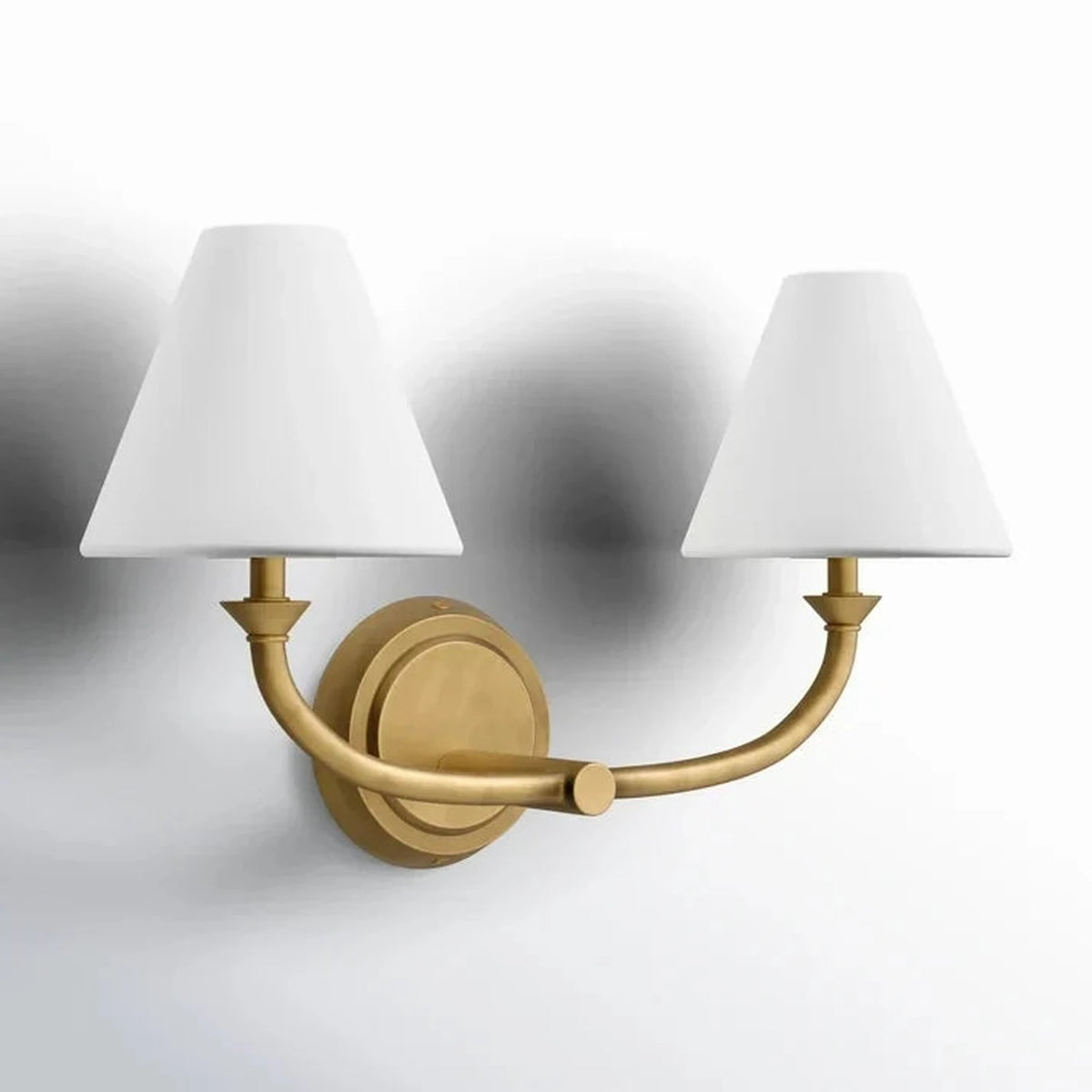 Mirror Tapered Wall Light for Hallway by AUVIELIGHT, 2 heads L 45.5cm x W 21cm x H 28cm / L 17.9″ x W 8.3″ x H 11″ / Natural Brass & White