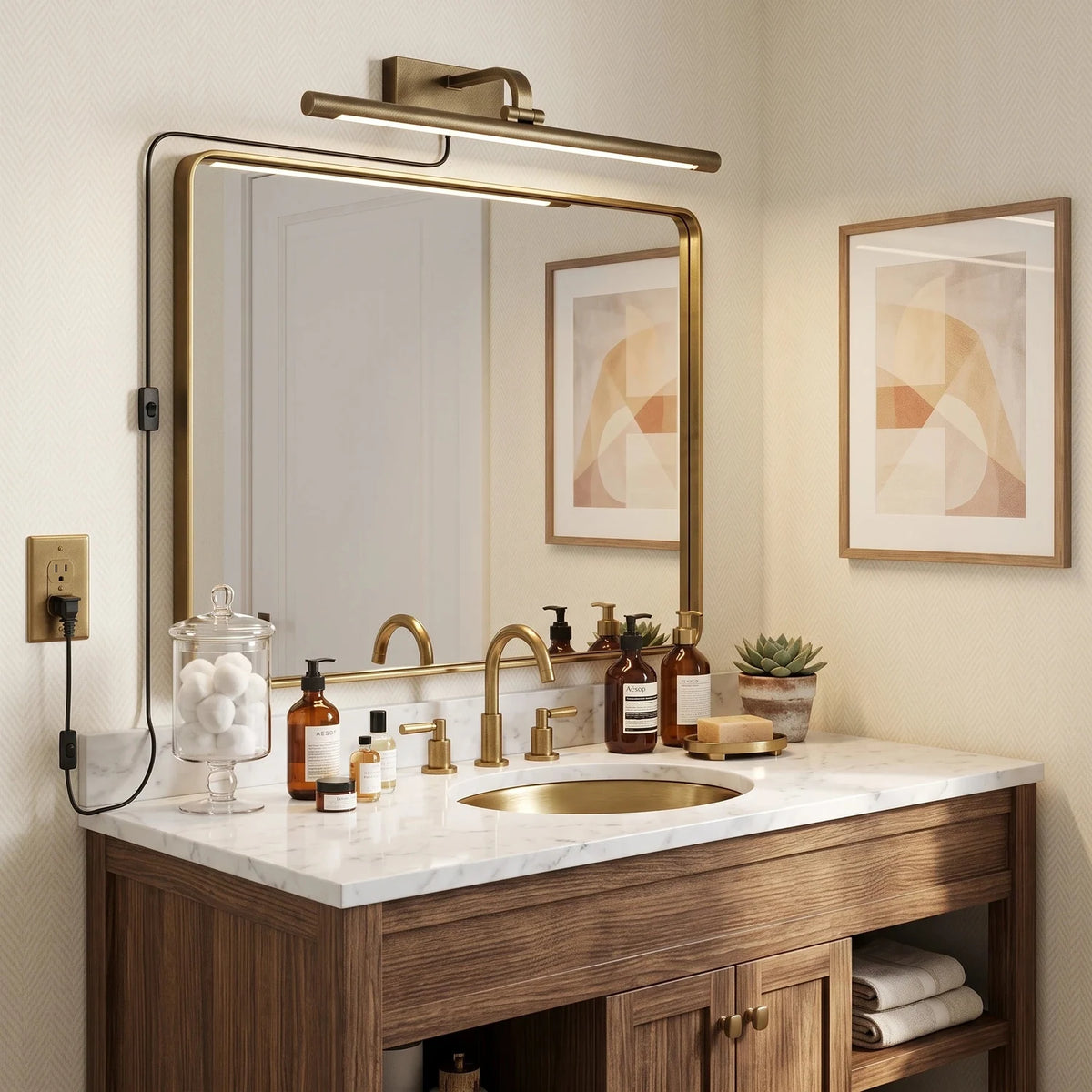 Modern Antique Brass Plug-In LED Picture Light by AUVIELIGHT
