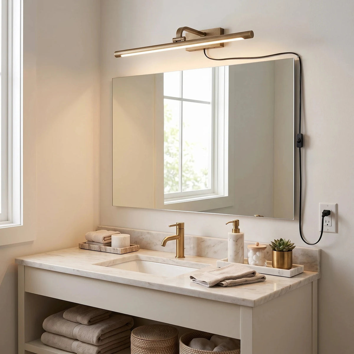 Modern Antique Brass Plug-In LED Picture Light by AUVIELIGHT