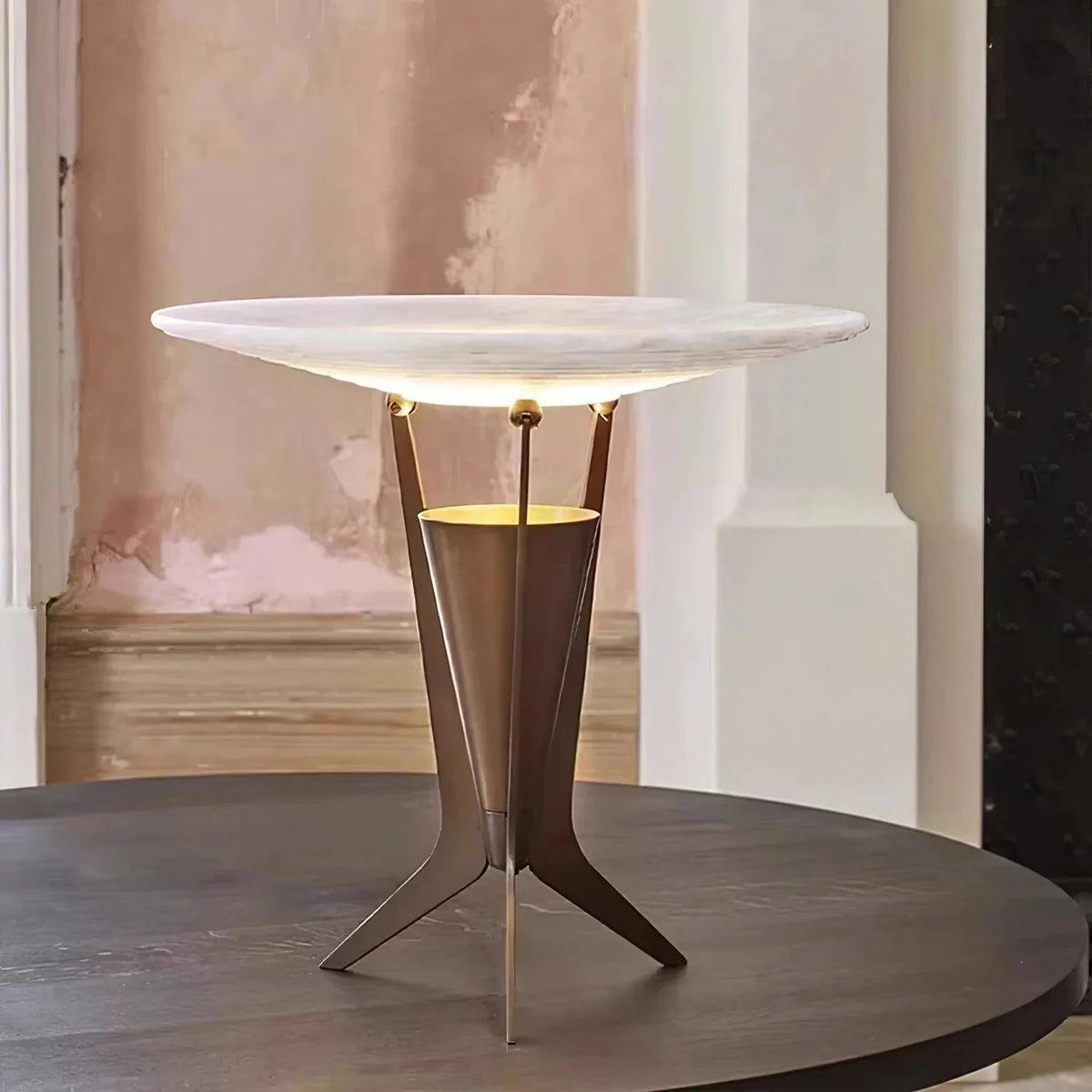 Modern Bedside Lamp in black alabaster for Bedroom light fixture by AUVIELIGHT, ∅ 13.8″ x H 12.8″ & Warm Light / Copper / AU Plug and 3 other
