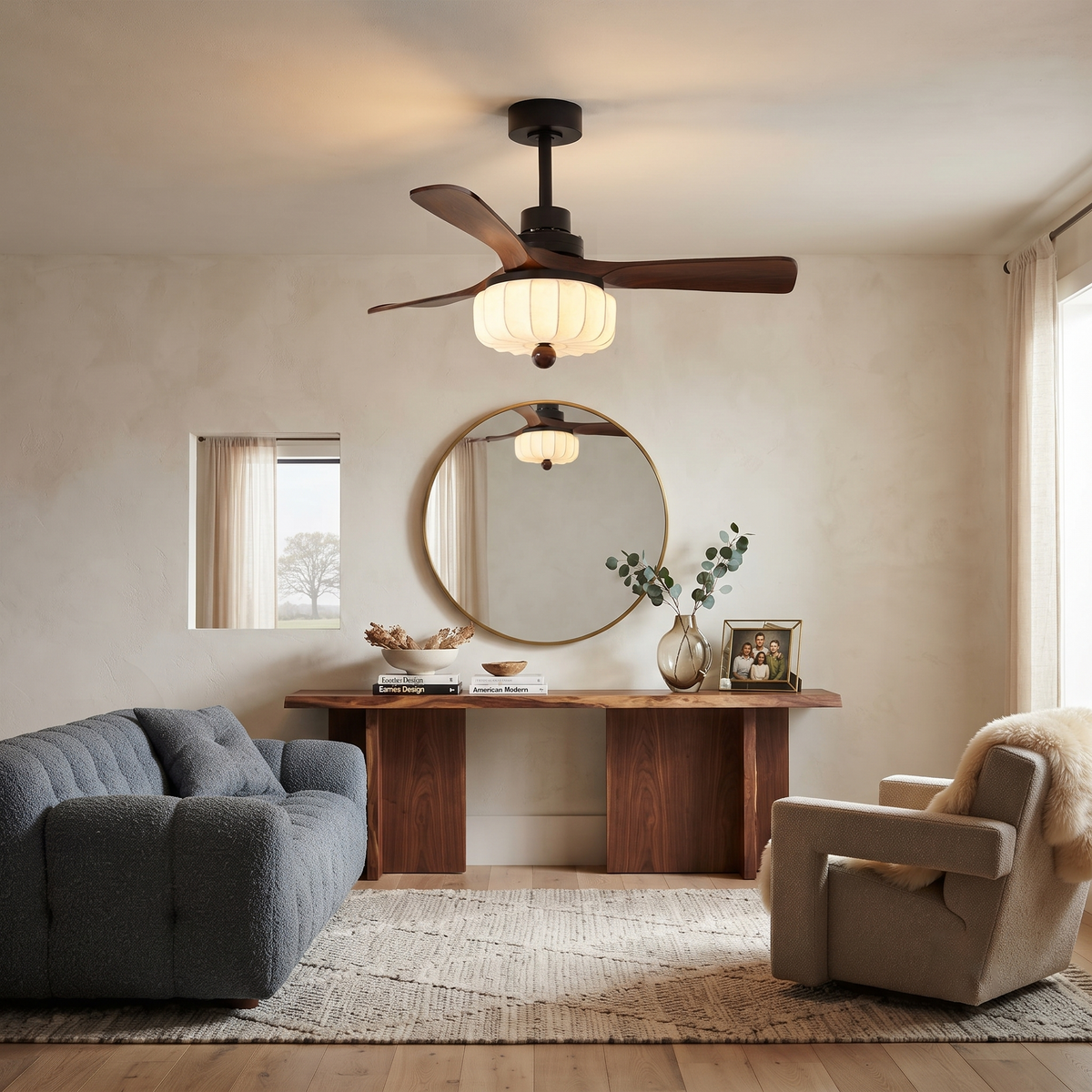 Modern Ceiling Fan Light in walnut for Living Room by AUVIELIGHT