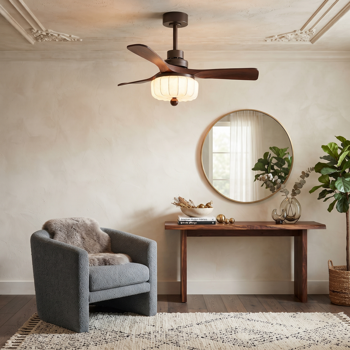 Modern Ceiling Fan Light in walnut for Living Room by AUVIELIGHT