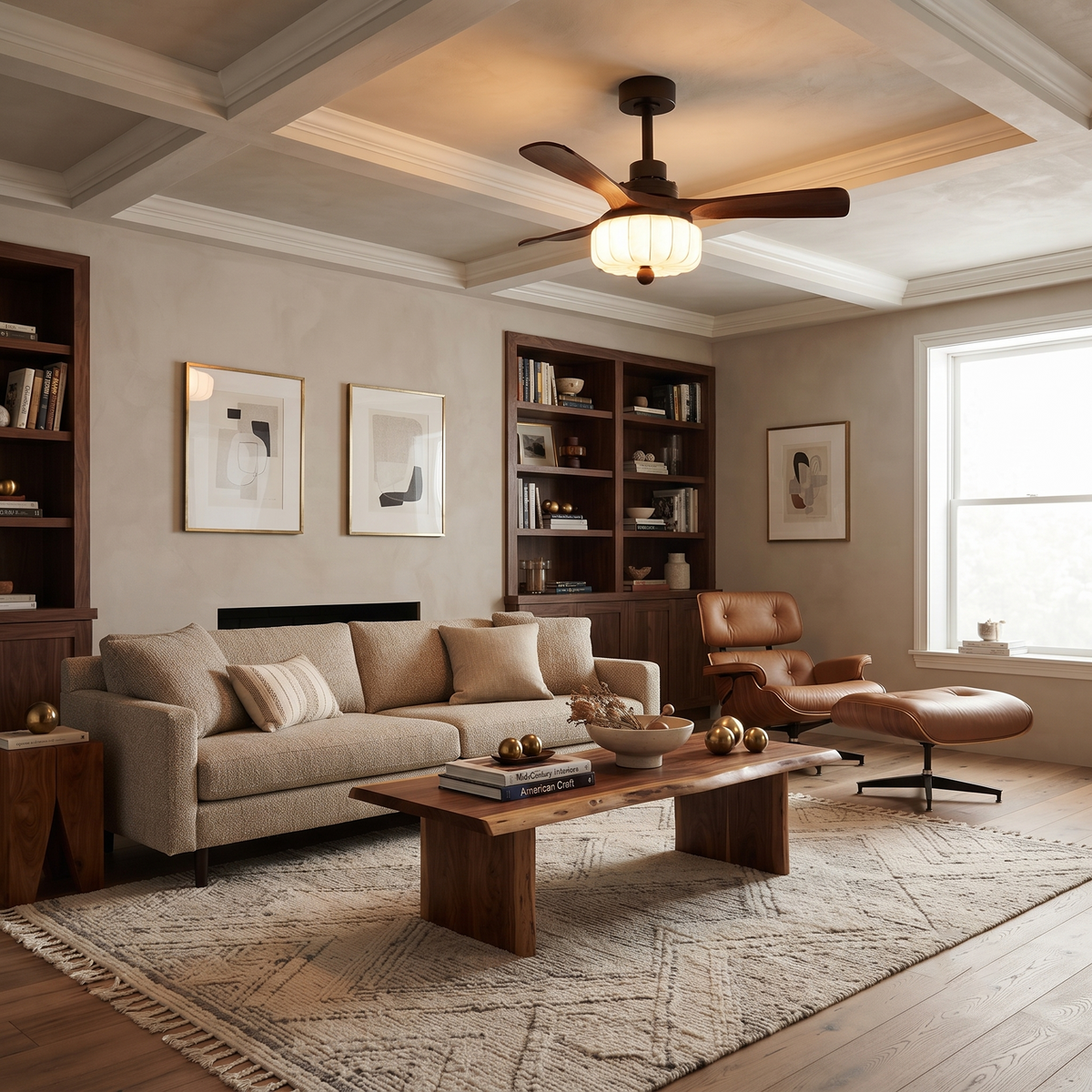Modern Ceiling Fan Light in walnut for Living Room by AUVIELIGHT
