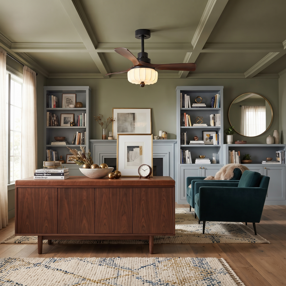 Modern Ceiling Fan Light in walnut for Living Room by AUVIELIGHT
