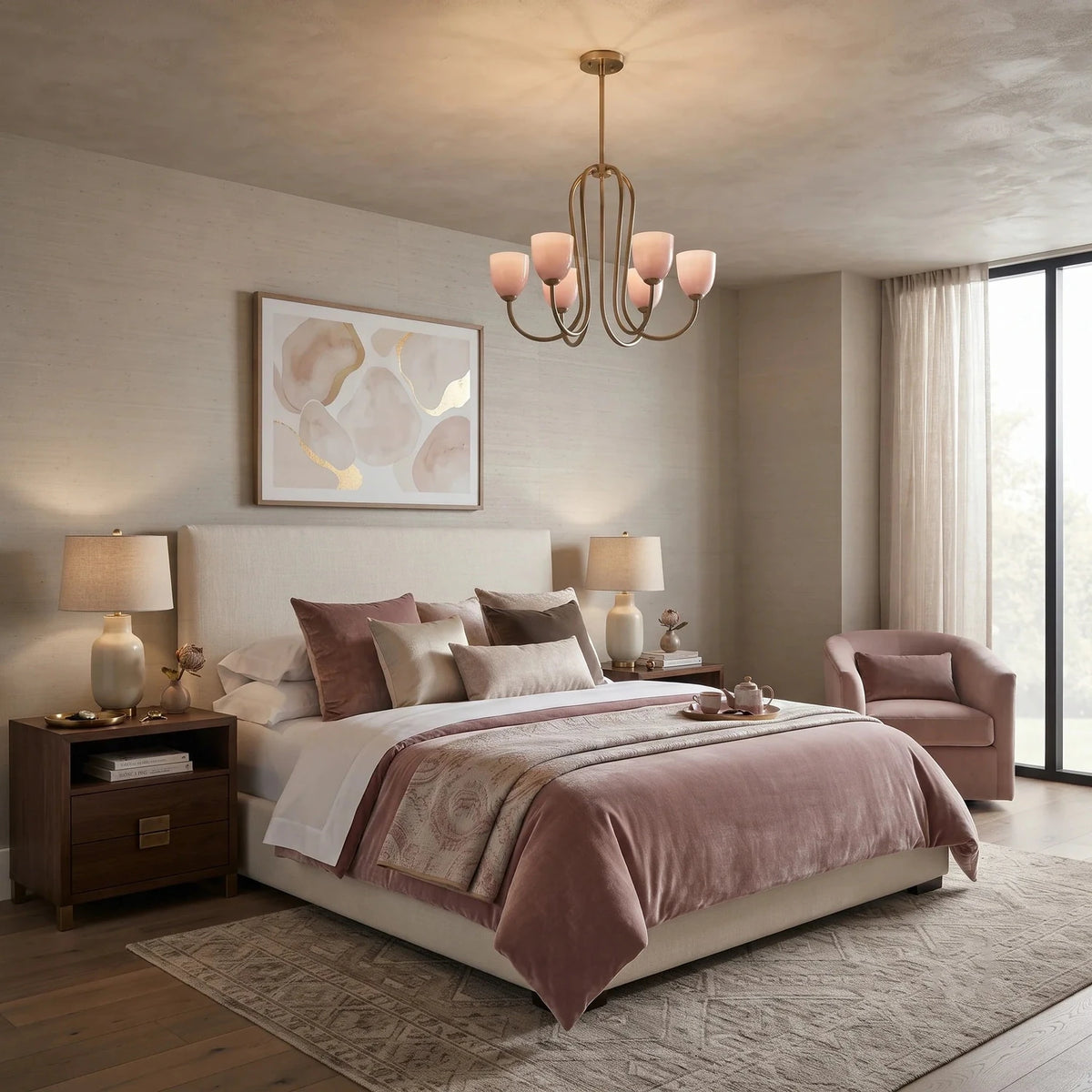 Modern Chandelier in rose brass for Dining Room light fixture by AUVIELIGHT