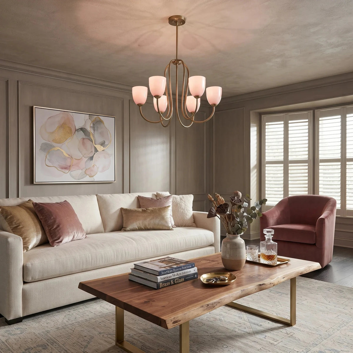 Modern Chandelier in rose brass for Dining Room light fixture by AUVIELIGHT