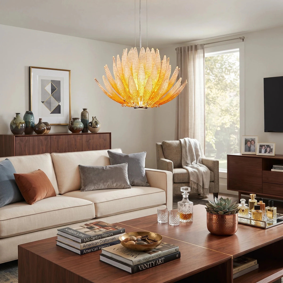 Modern Clear Textured Glass Lotus Blossom Chandelier Pendant Light by AUVIELIGHT