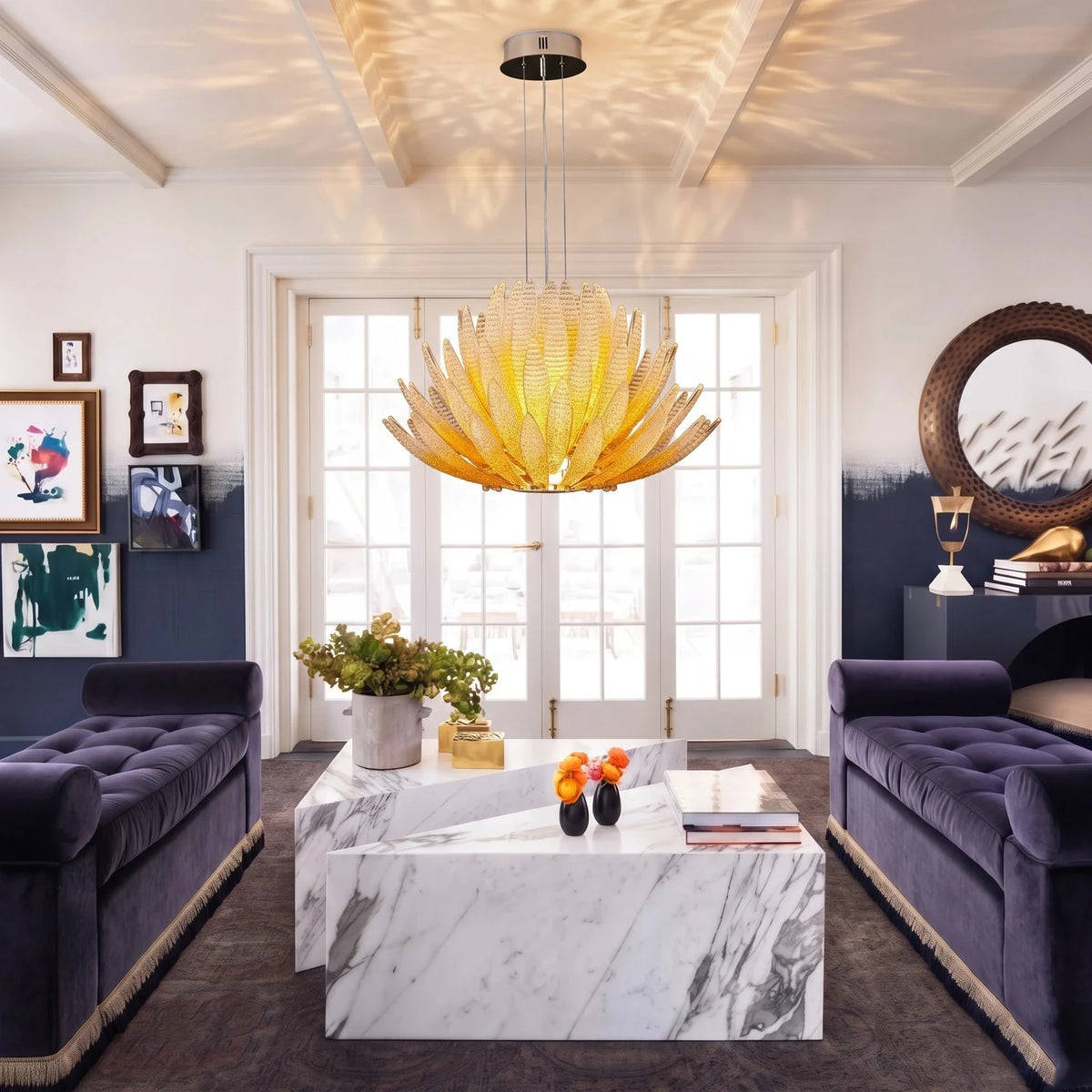 Modern Clear Textured Glass Lotus Blossom Chandelier Pendant Light by AUVIELIGHT
