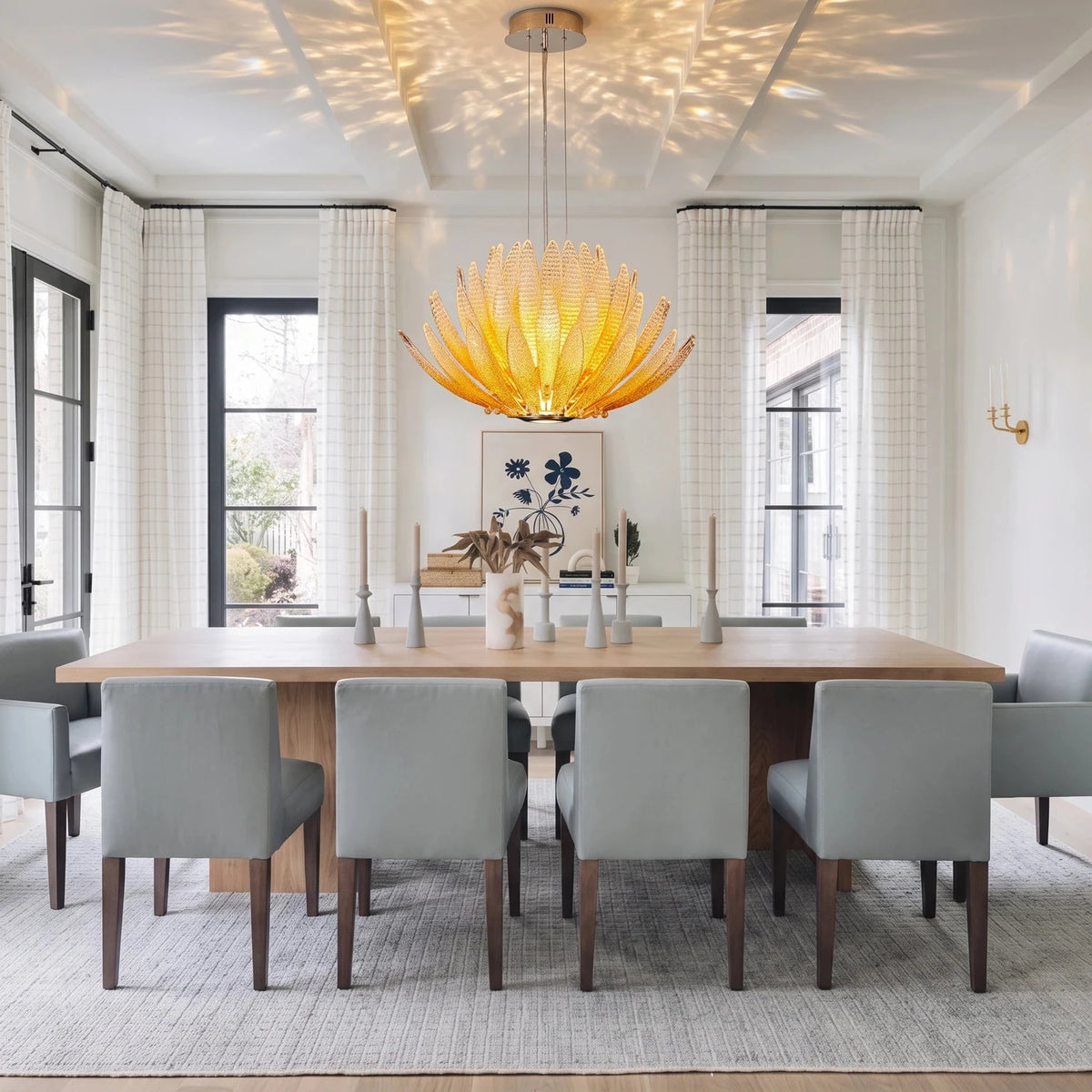 Modern Clear Textured Glass Lotus Blossom Chandelier Pendant Light by AUVIELIGHT