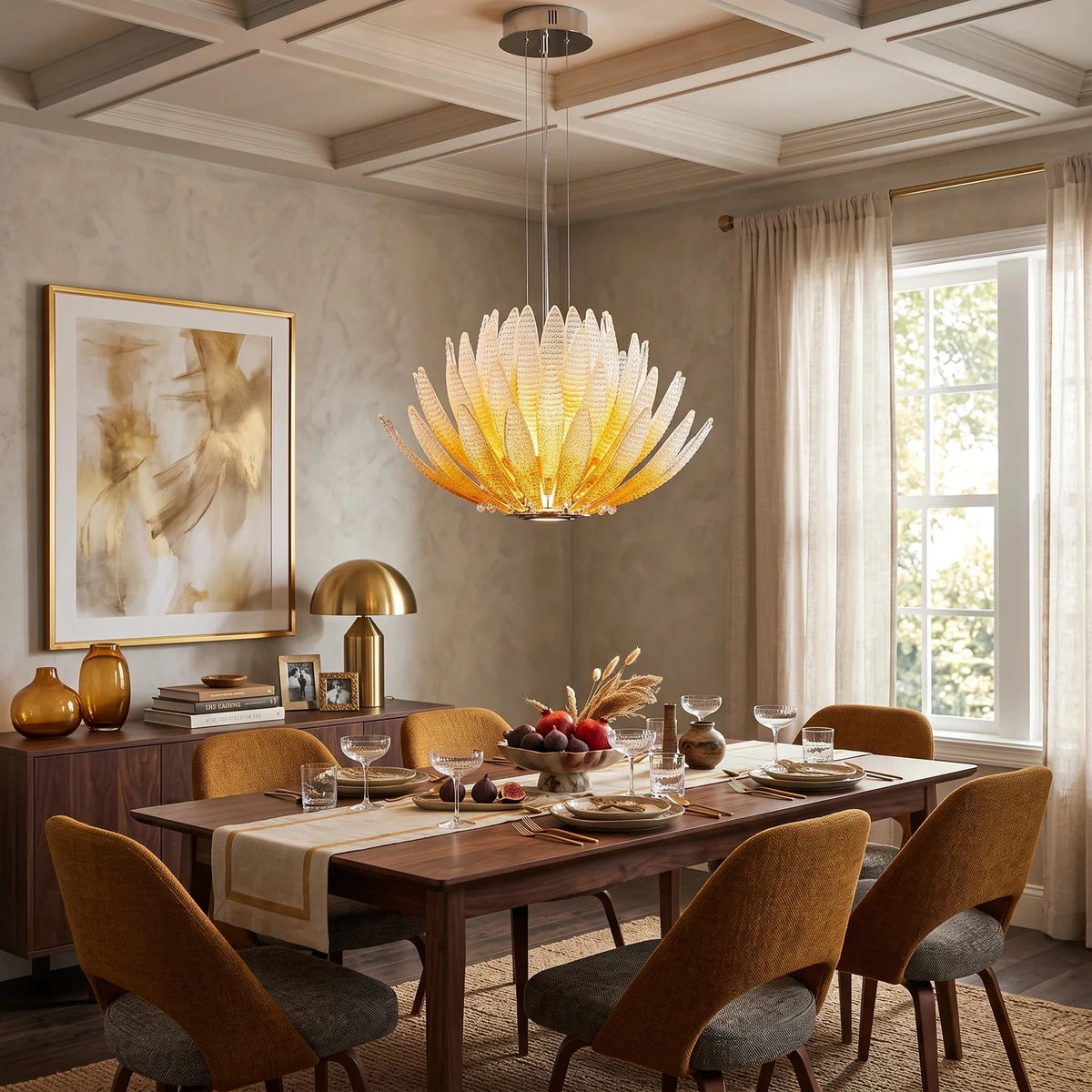 Modern Clear Textured Glass Lotus Blossom Chandelier Pendant Light by AUVIELIGHT