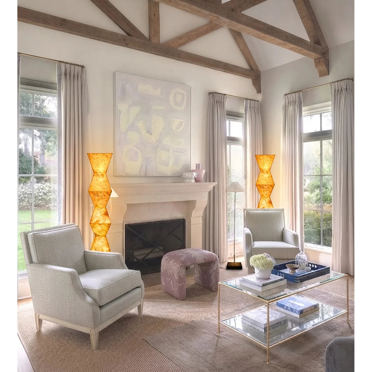 Modern Column Floor Lamp in alabaster for Living Room light fixture by AUVIELIGHT