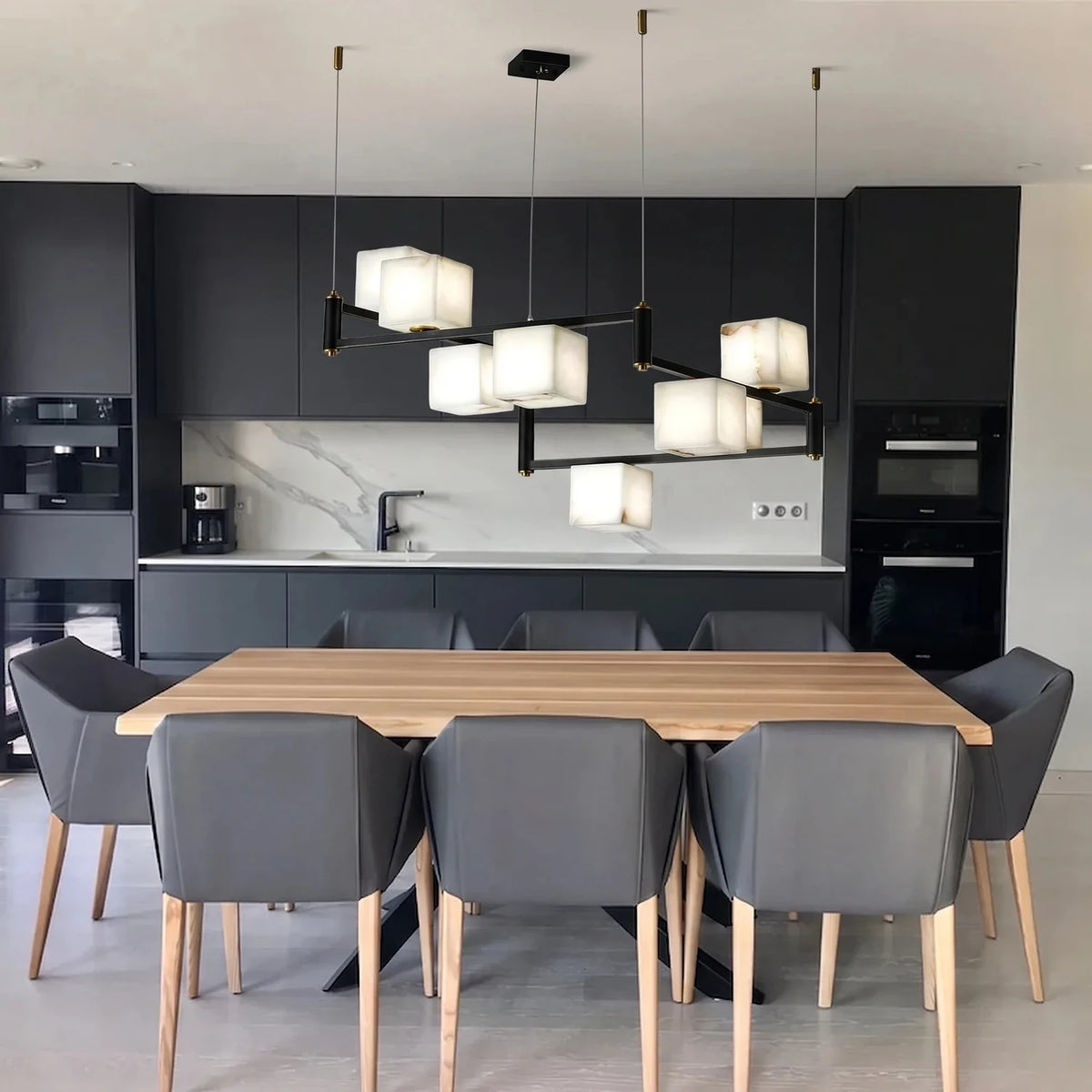 Modern Cube Branch Chandelier in alabaster for Dining Room light fixture by AUVIELIGHT