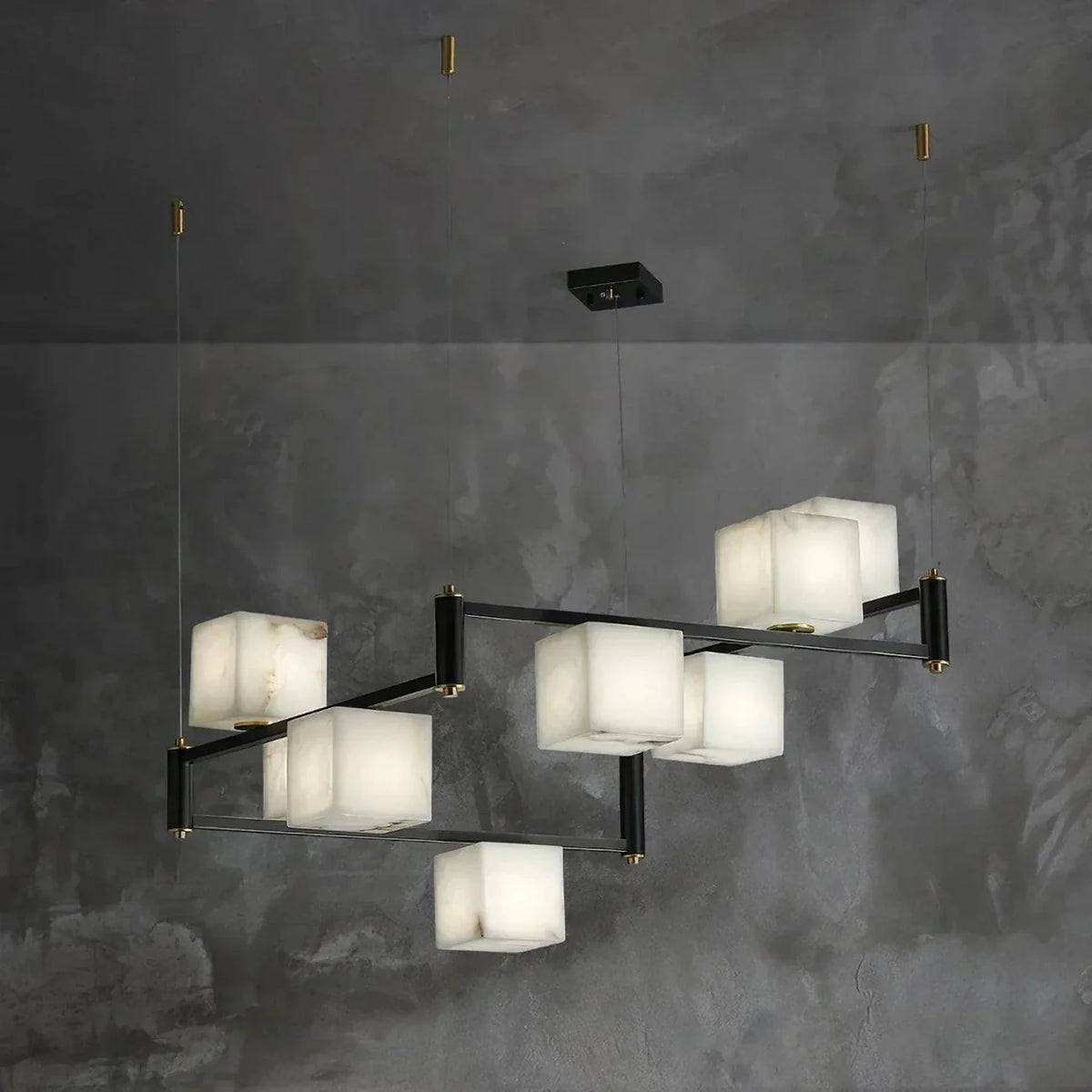 Modern Cube Branch Chandelier in alabaster for Dining Room light fixture by AUVIELIGHT, 8 Heads L 93cm x W 93cm x H 45cm / L 36.6″ x W 36.6″ x H