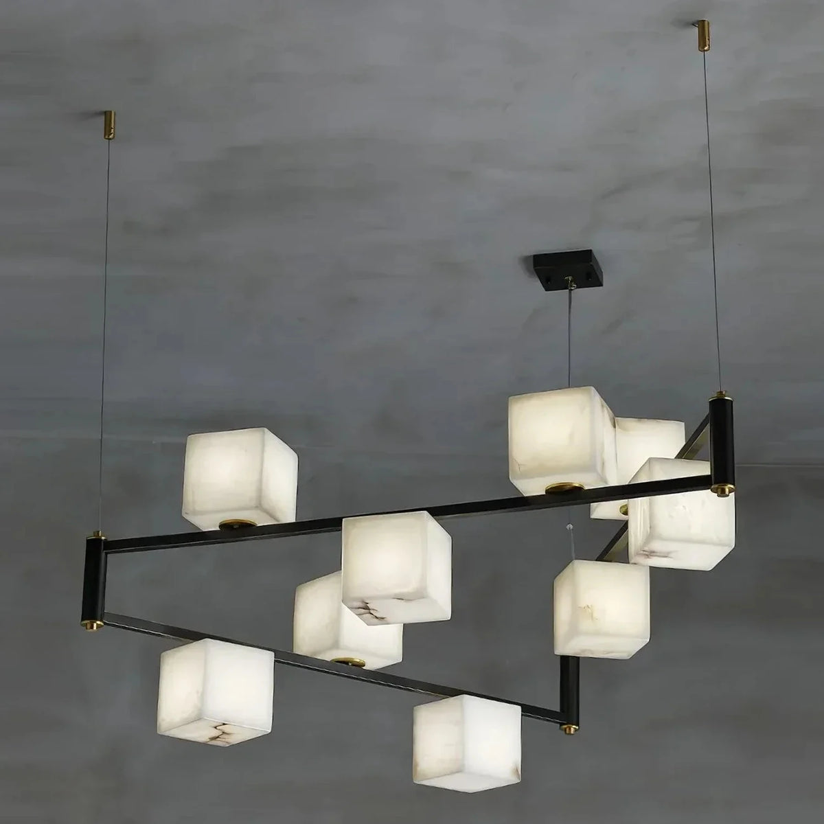 Modern Cube Branch Chandelier in alabaster for Dining Room light fixture by AUVIELIGHT, 9 Heads L 105cm x W 105cm x H 45cm / L 41.3″ x W 41.3″ x