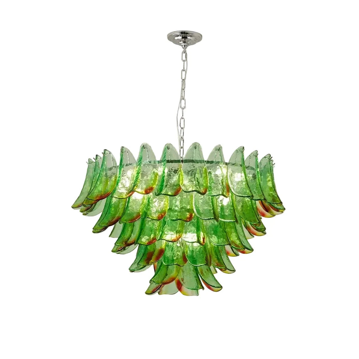 Modern Curved Petal Chandelier in emerald green glass for Dining Room by AUVIELIGHT