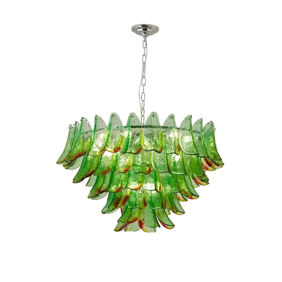 Modern Curved Petal Chandelier in emerald green glass for Dining Room by AUVIELIGHT