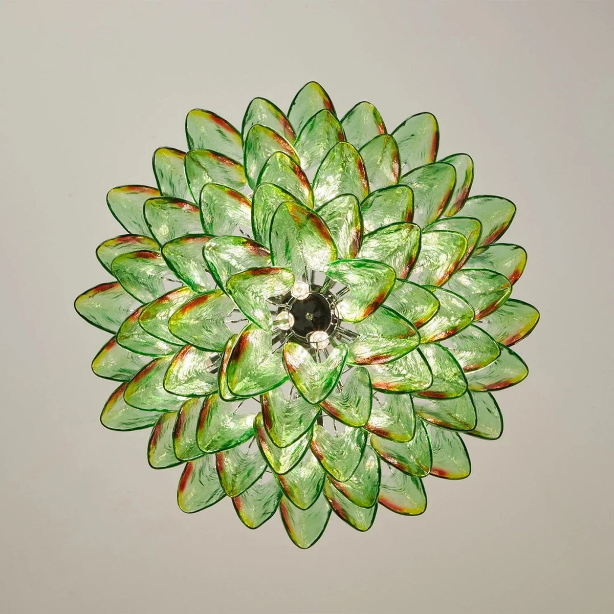 Modern Curved Petal Chandelier in emerald green glass for Dining Room by AUVIELIGHT