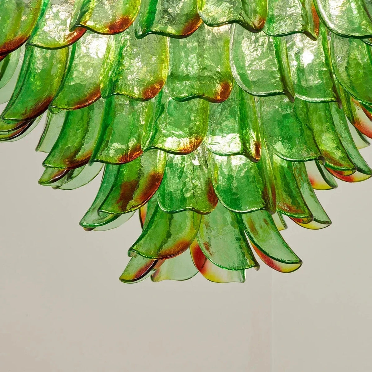 Modern Curved Petal Chandelier in emerald green glass for Dining Room by AUVIELIGHT