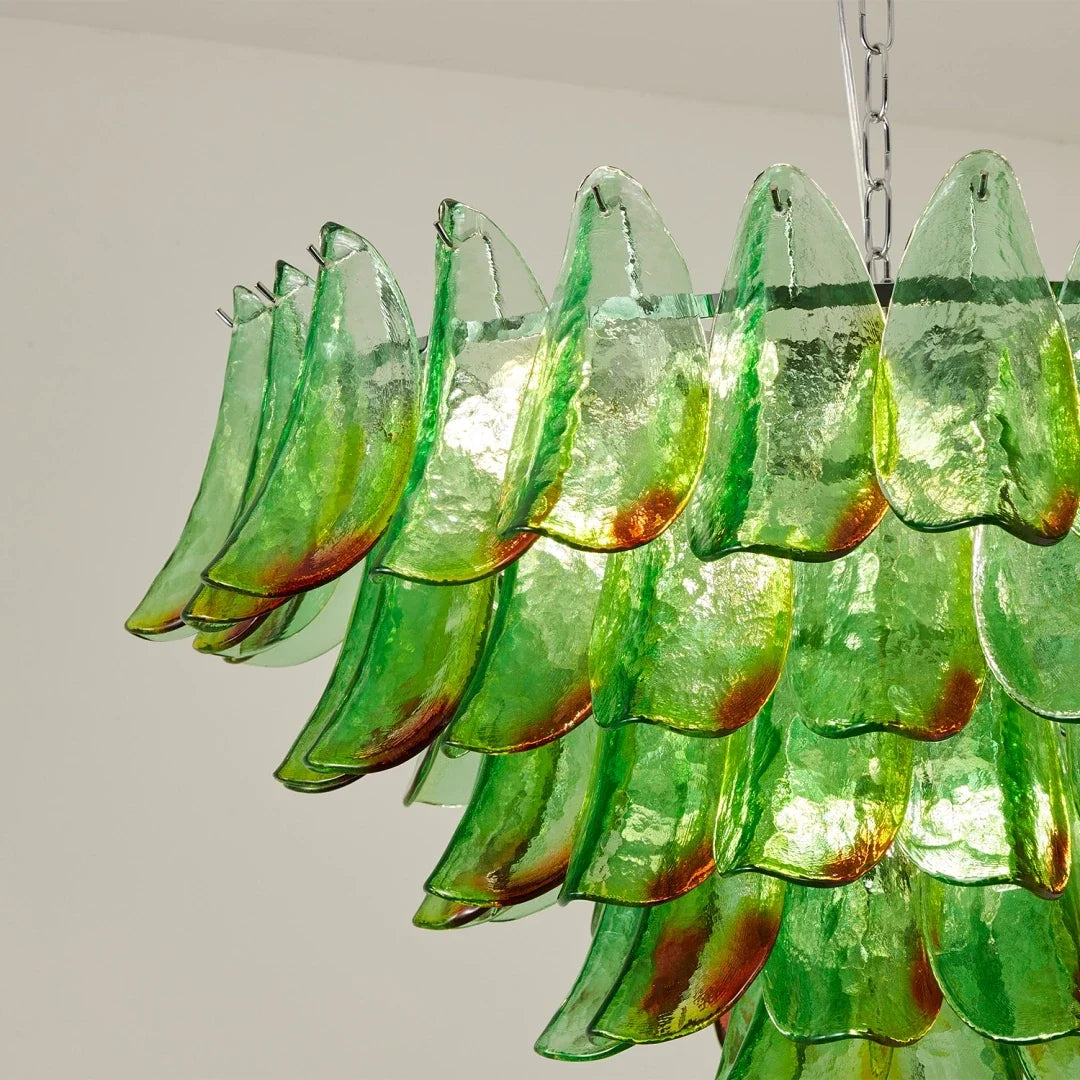Modern Curved Petal Chandelier in emerald green glass for Dining Room by AUVIELIGHT