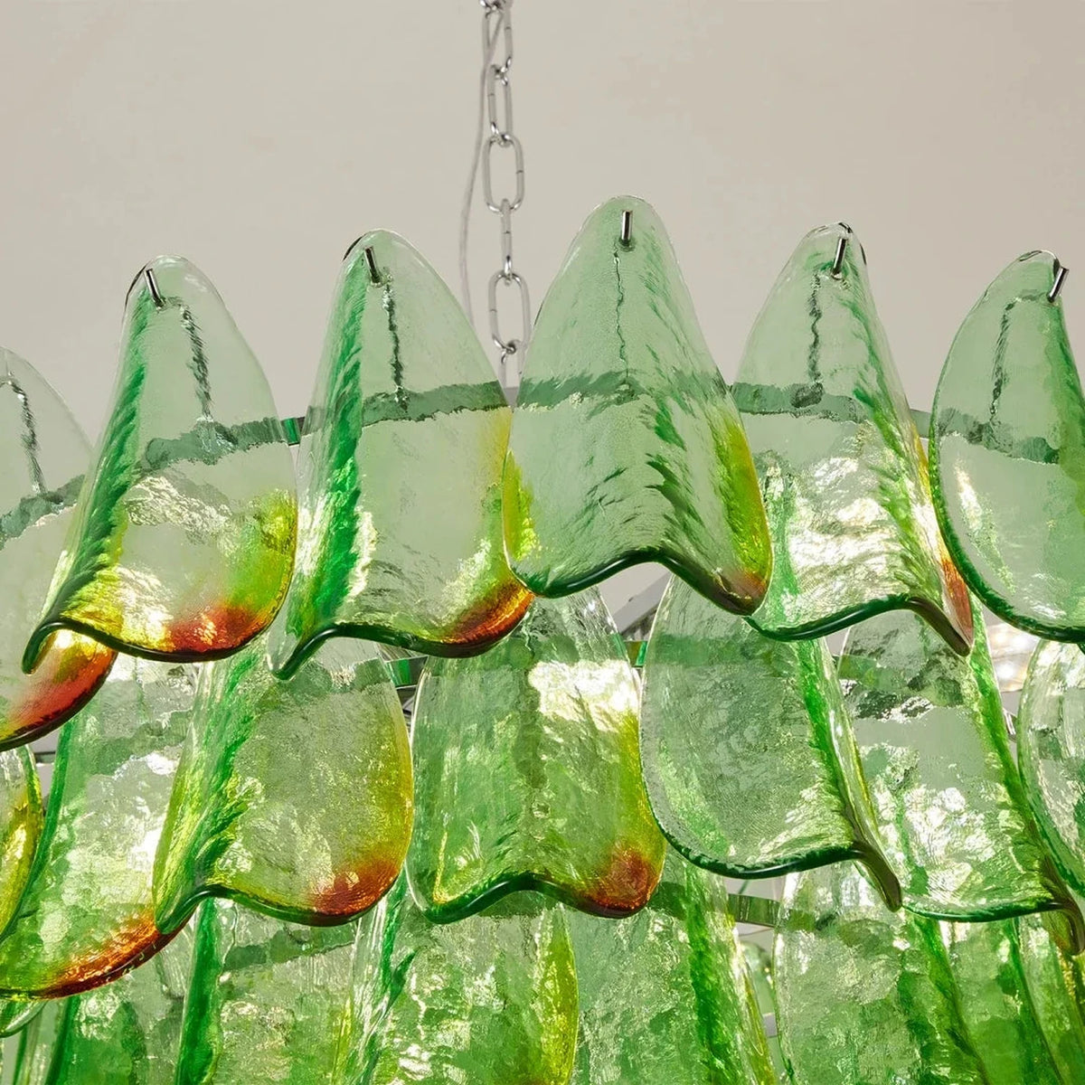 Modern Curved Petal Chandelier in emerald green glass for Dining Room by AUVIELIGHT