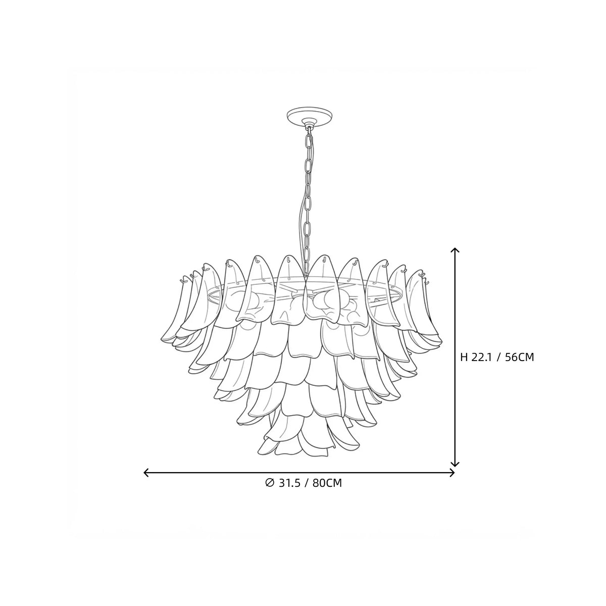 Modern Curved Petal Chandelier in emerald green glass for Dining Room by AUVIELIGHT