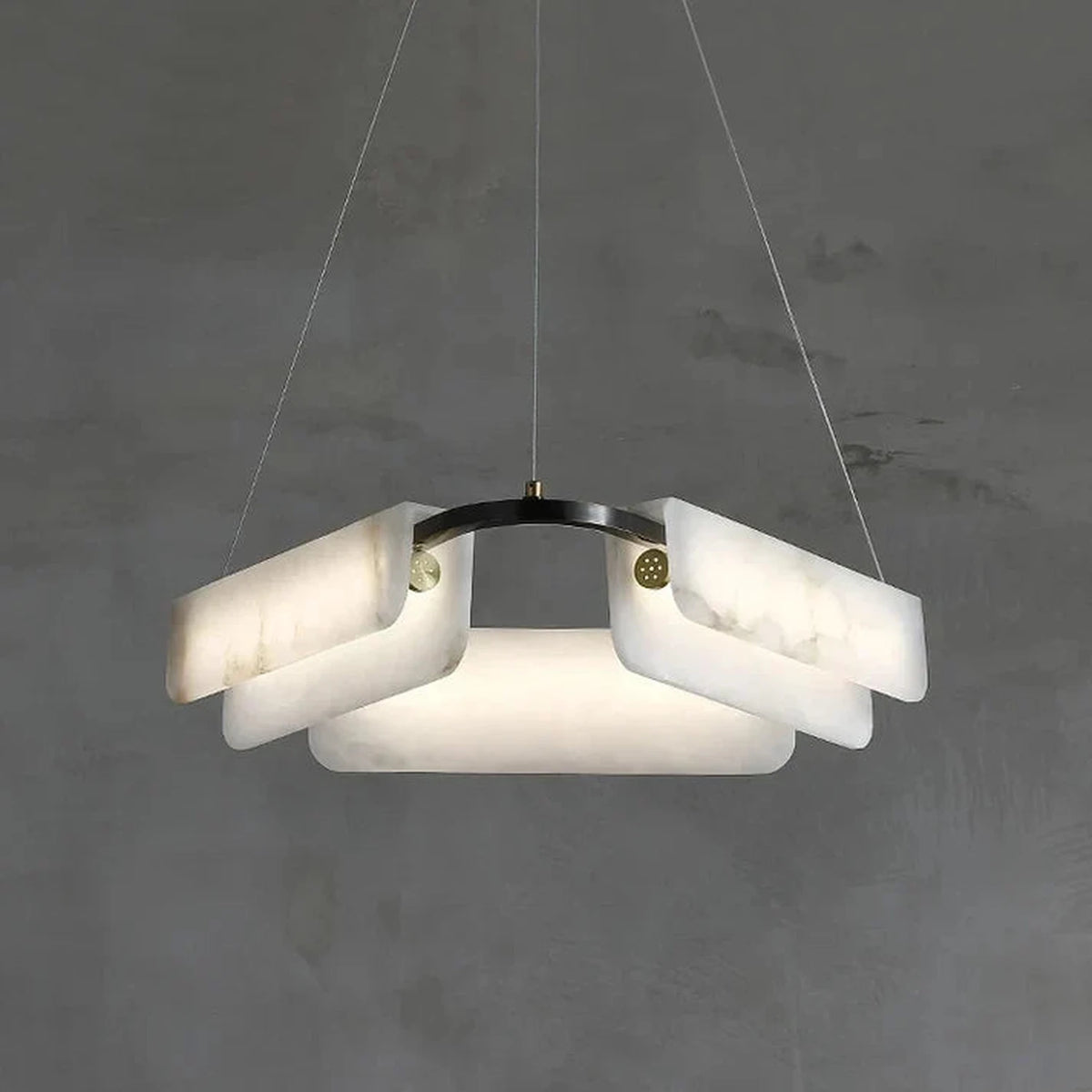 Modern Curved Ring Chandelier in alabaster for Dining Room by AUVIELIGHT, 3 heads D 60cm x H 13cm / ∅ 23.6″ x H 5.2″ / Black＆White / Warm Light