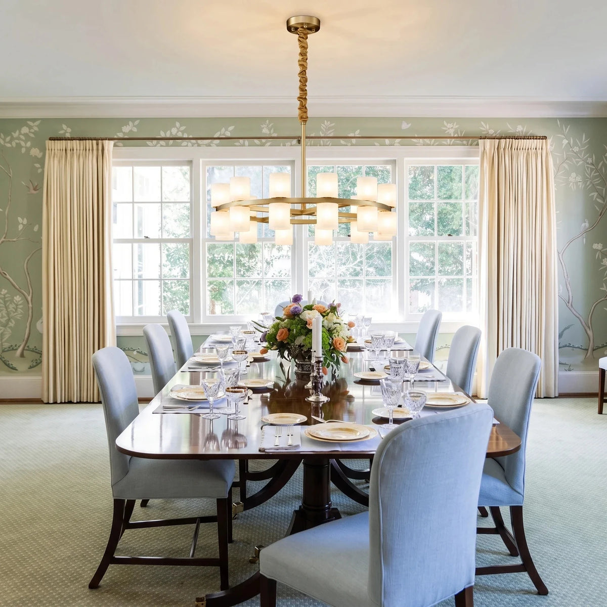 Modern Cylinder Ring Chandelier in alabaster for Dining Room by AUVIELIGHT