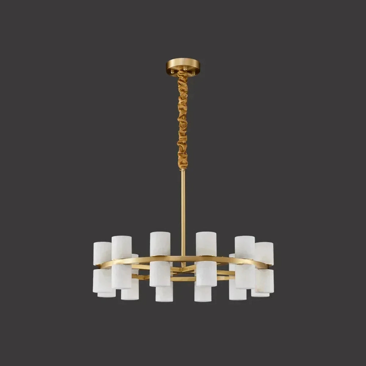 Modern Cylinder Ring Chandelier in alabaster for Dining Room by AUVIELIGHT, Dia 50cm x H 16cm / ∅ 19.7″ x H 6.3″ / White + Gold and 1 other sizes