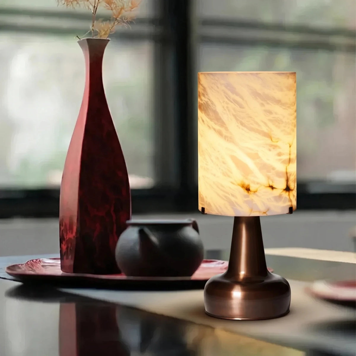 Modern Desk Lamp in antique alabaster for Home Office light fixture by AUVIELIGHT