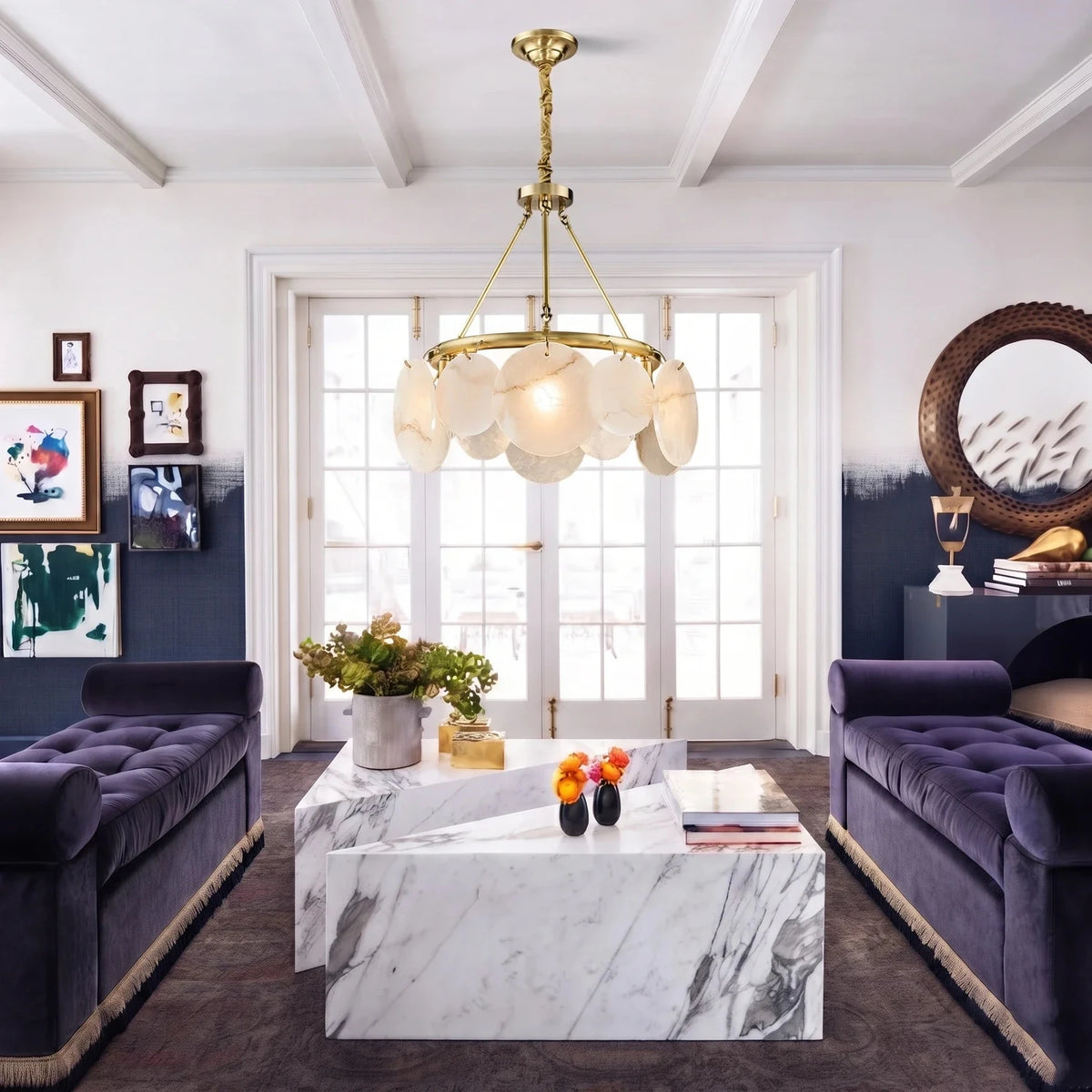 Modern Disc Chandelier in alabaster for Dining Room by AUVIELIGHT