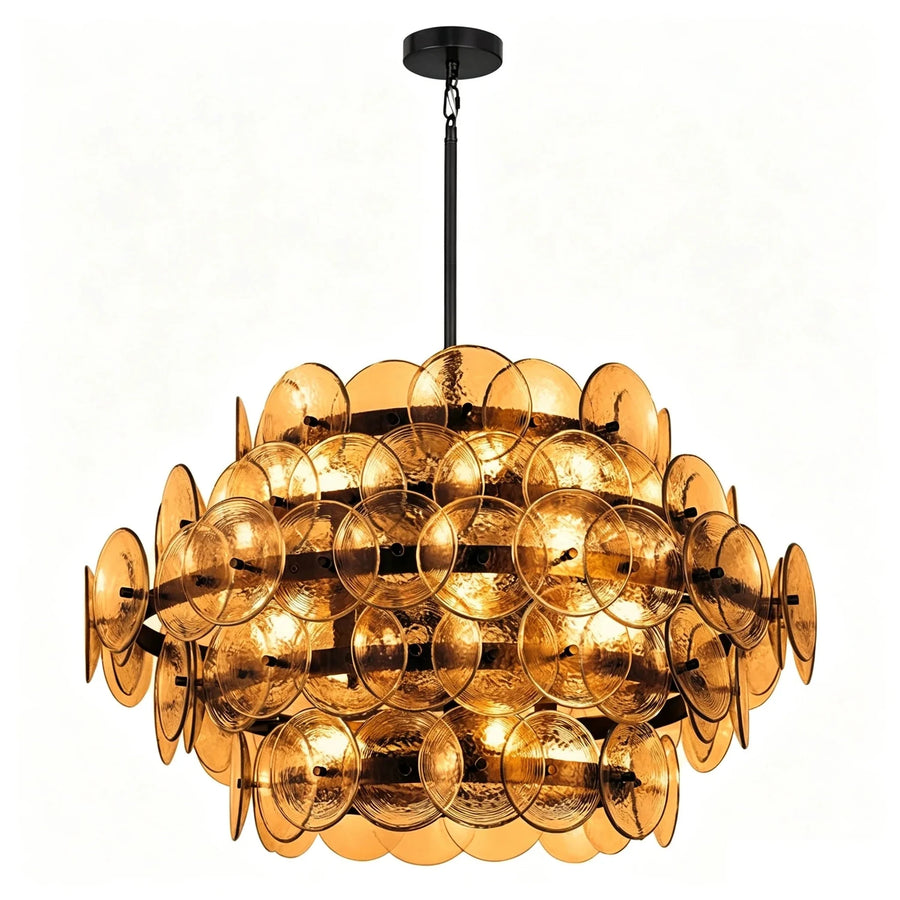 Modern Disc Globe Chandelier in amber glass for Dining Room by AUVIELIGHT, ∅ 23.6″ x H 20.1 / Amber