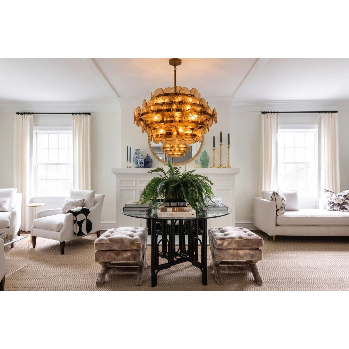 Modern Disc Globe Chandelier in amber glass for Dining Room by AUVIELIGHT