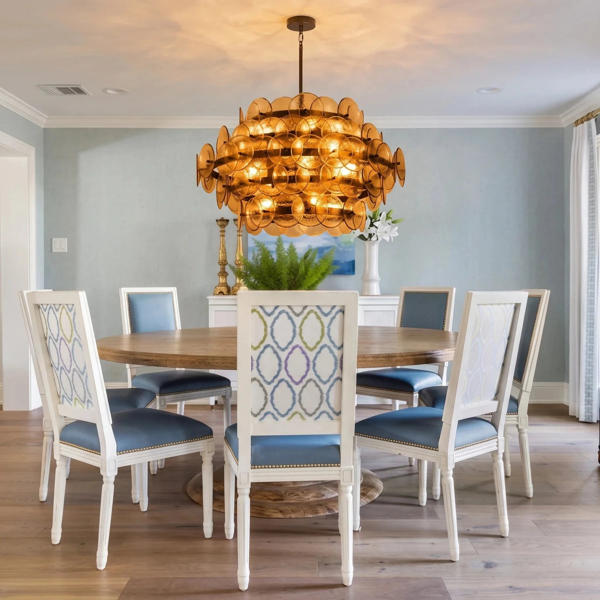 Modern Disc Globe Chandelier in amber glass for Dining Room by AUVIELIGHT