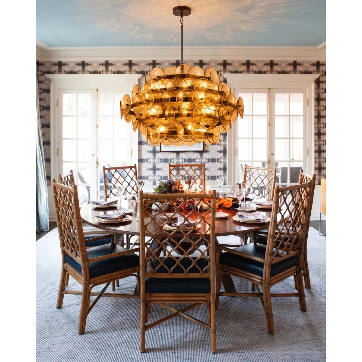 Modern Disc Globe Chandelier in amber glass for Dining Room by AUVIELIGHT