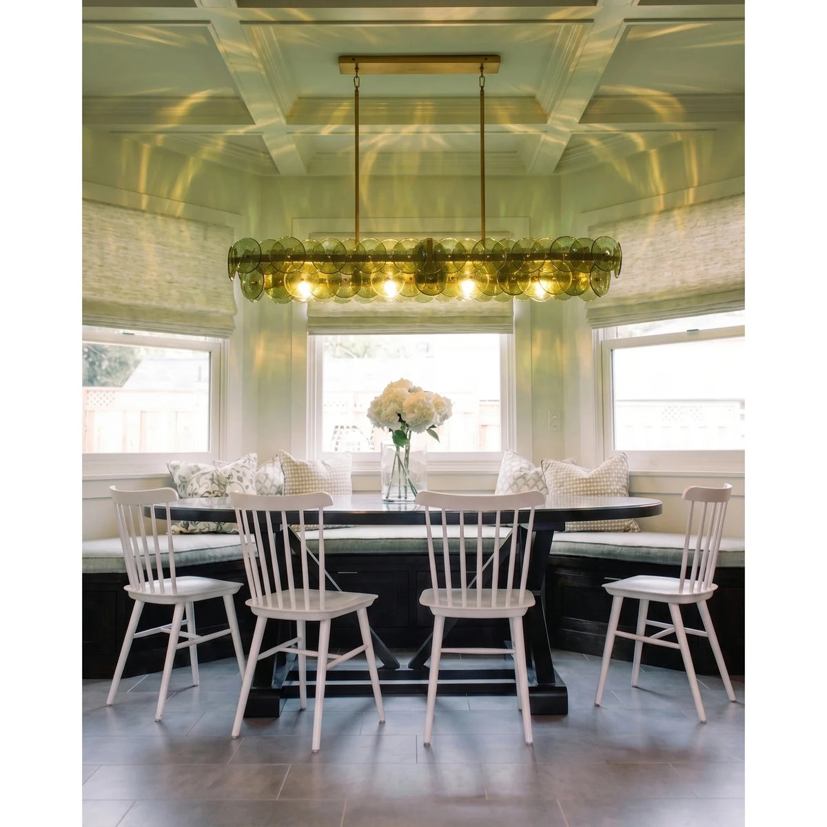 Modern Disc Linear Chandelier in amber glass for Dining Room by AUVIELIGHT