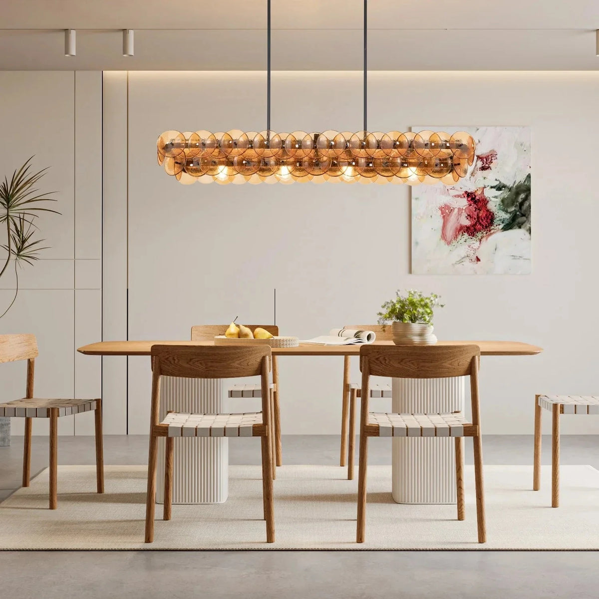 Modern Disc Linear Chandelier in amber glass for Dining Room by AUVIELIGHT