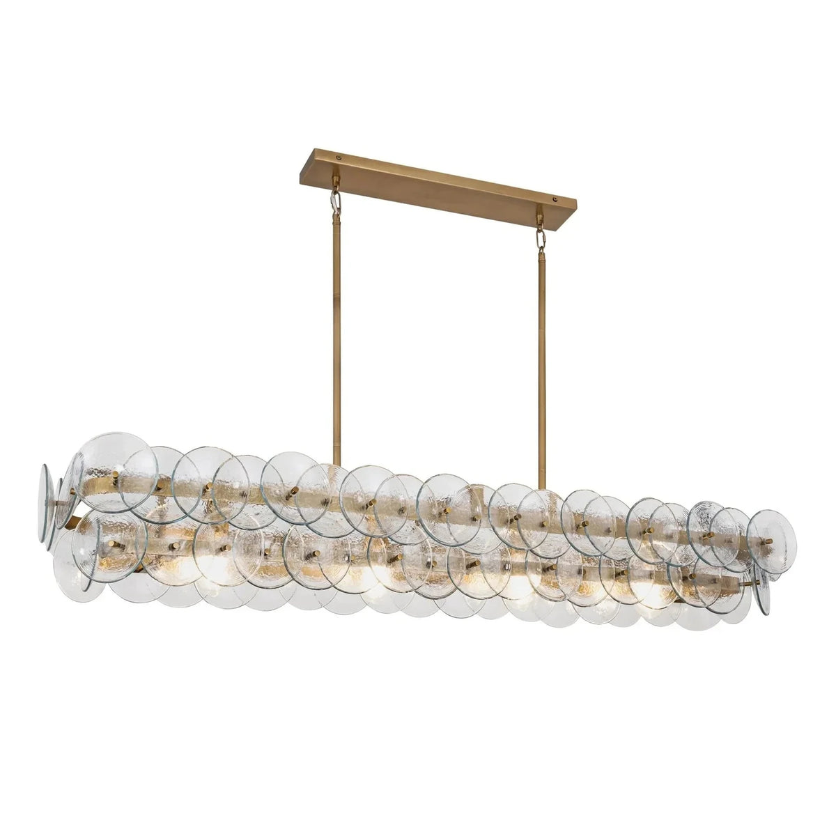 Modern Disc Linear Chandelier in amber glass for Dining Room by AUVIELIGHT, L 54" x W 14" x H 8" / Clear