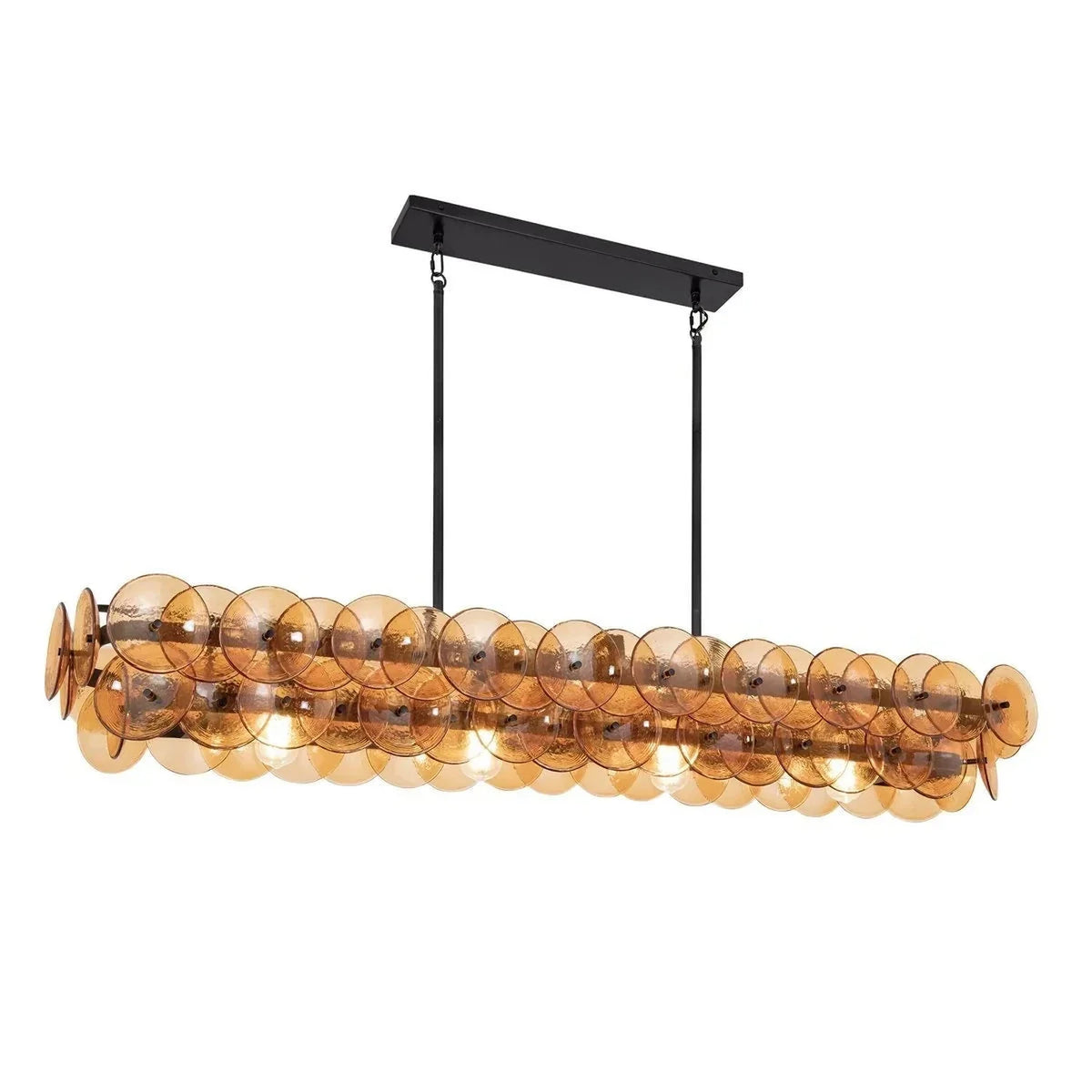Modern Disc Linear Chandelier in amber glass for Dining Room by AUVIELIGHT, L 54" x W 14" x H 8" / Amber
