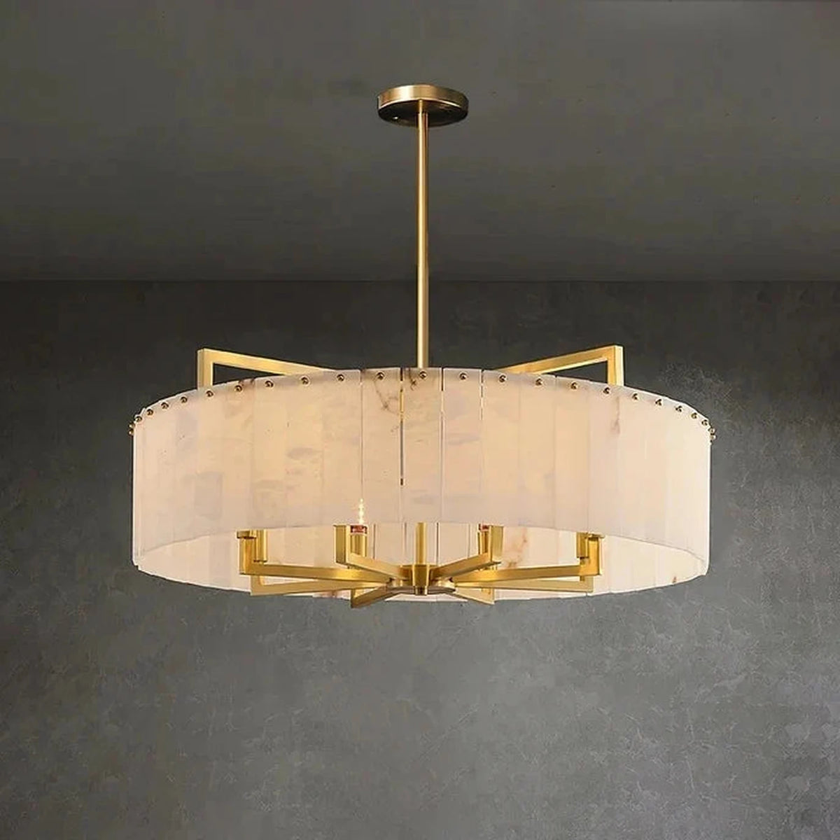 Modern Drum Chandelier in alabaster for Dining Room by AUVIELIGHT, ∅ 31.5″ x H 11.9 / ″Dia 80cm x H 30cm / Brass