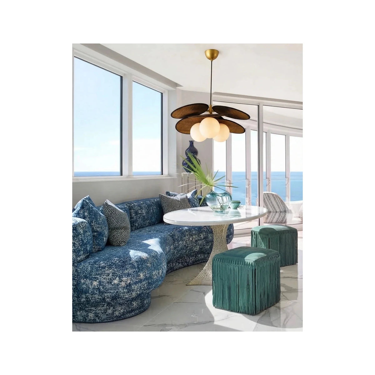 Modern Farmhouse Curved Rattan Flower Pendant Lighting by AUVIELIGHT
