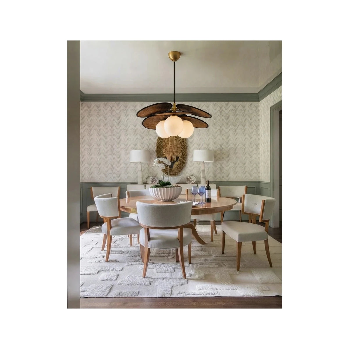 Modern Farmhouse Curved Rattan Flower Pendant Lighting by AUVIELIGHT