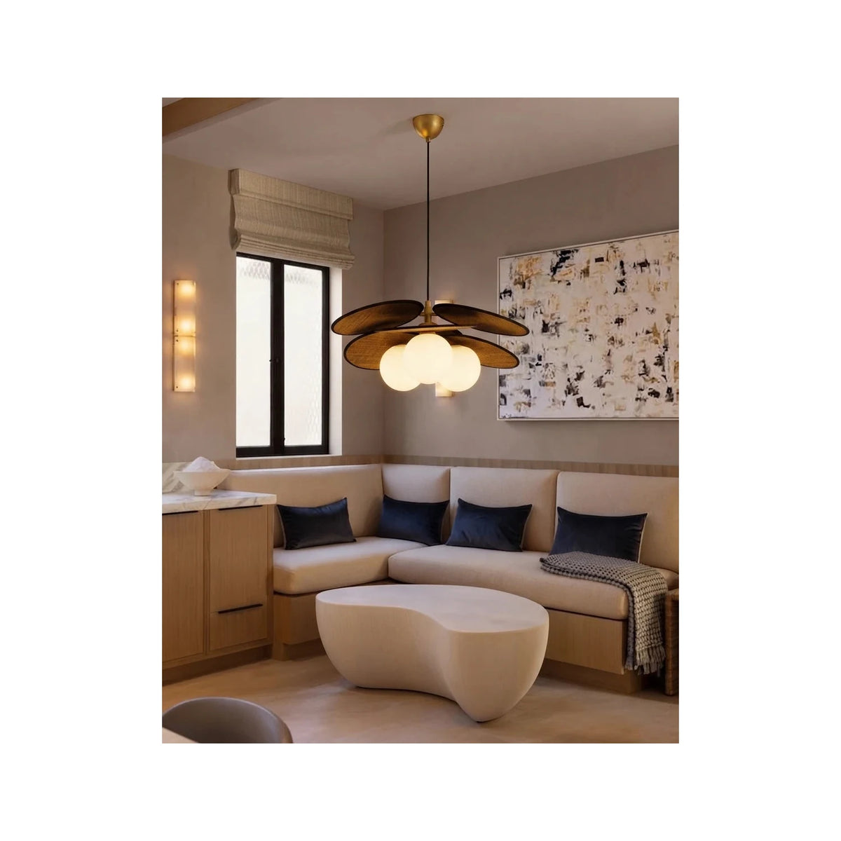 Modern Farmhouse Curved Rattan Flower Pendant Lighting by AUVIELIGHT