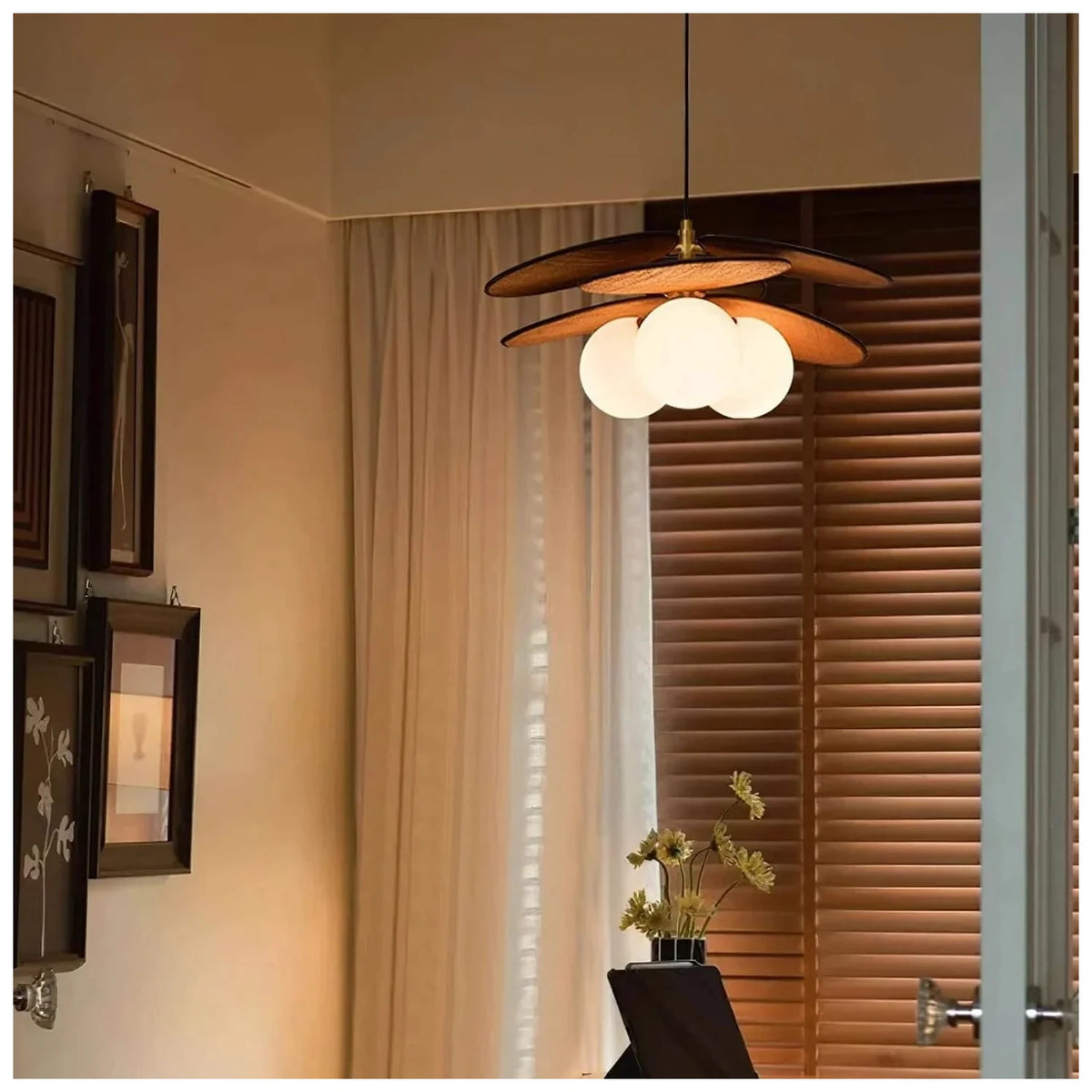 Modern Farmhouse Curved Rattan Flower Pendant Lighting by AUVIELIGHT
