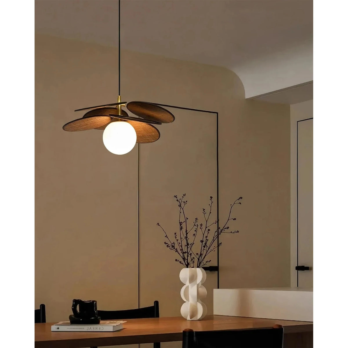 Modern Farmhouse Curved Rattan Flower Pendant Lighting by AUVIELIGHT