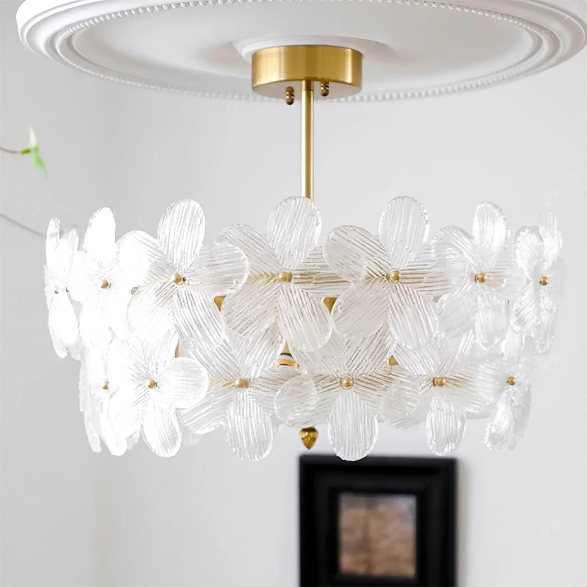 Modern Flower Semi-Flush Mount in frosted glass for Low Ceilings by AUVIELIGHT