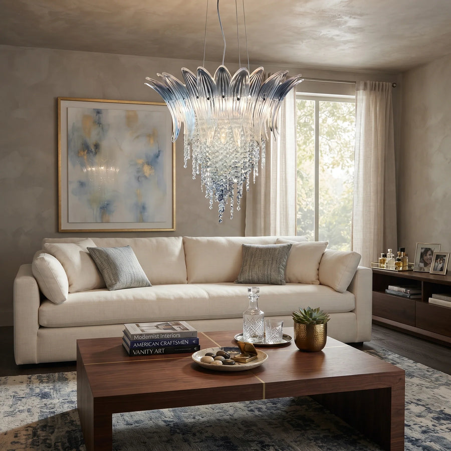 Modern Fluted Crown Chandelier in clear glass for Dining Room by AUVIELIGHT
