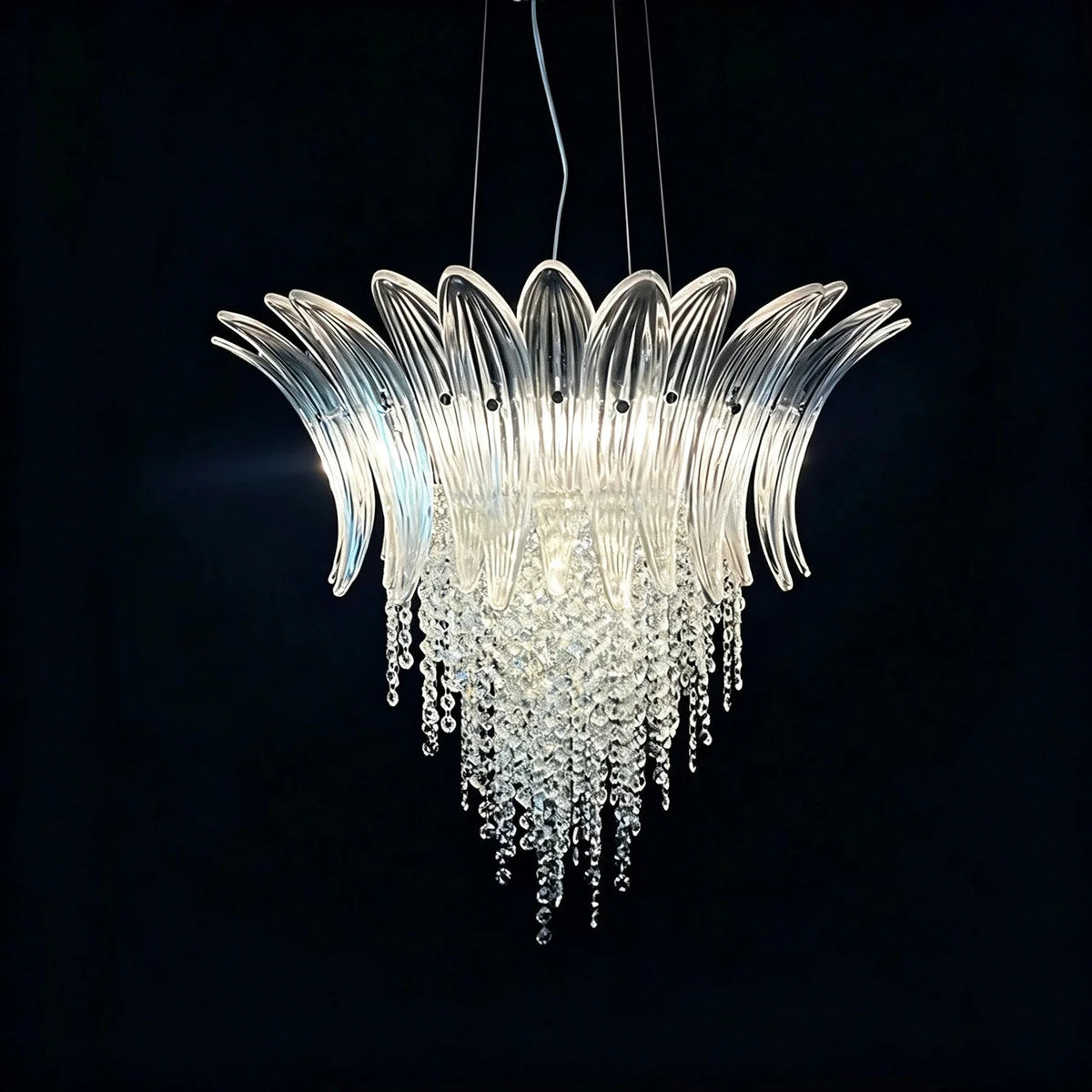 Modern Fluted Crown Chandelier in clear glass for Dining Room by AUVIELIGHT, Dia 19.7" x H 20.5" / Clear