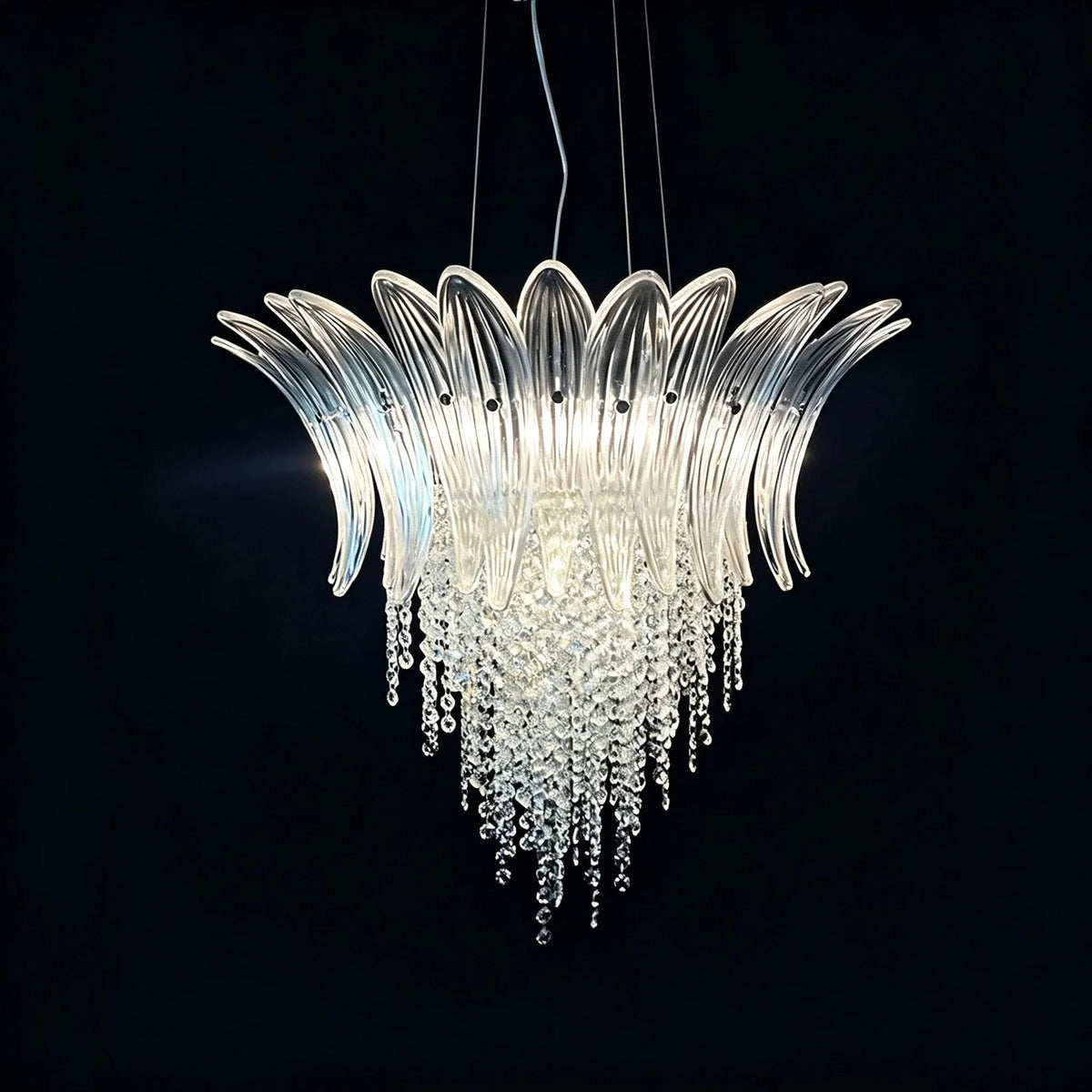 Modern Fluted Crown Chandelier in clear glass for Dining Room by AUVIELIGHT, Dia 23.6" x H 20.5" / Clear and 1 other sizes
