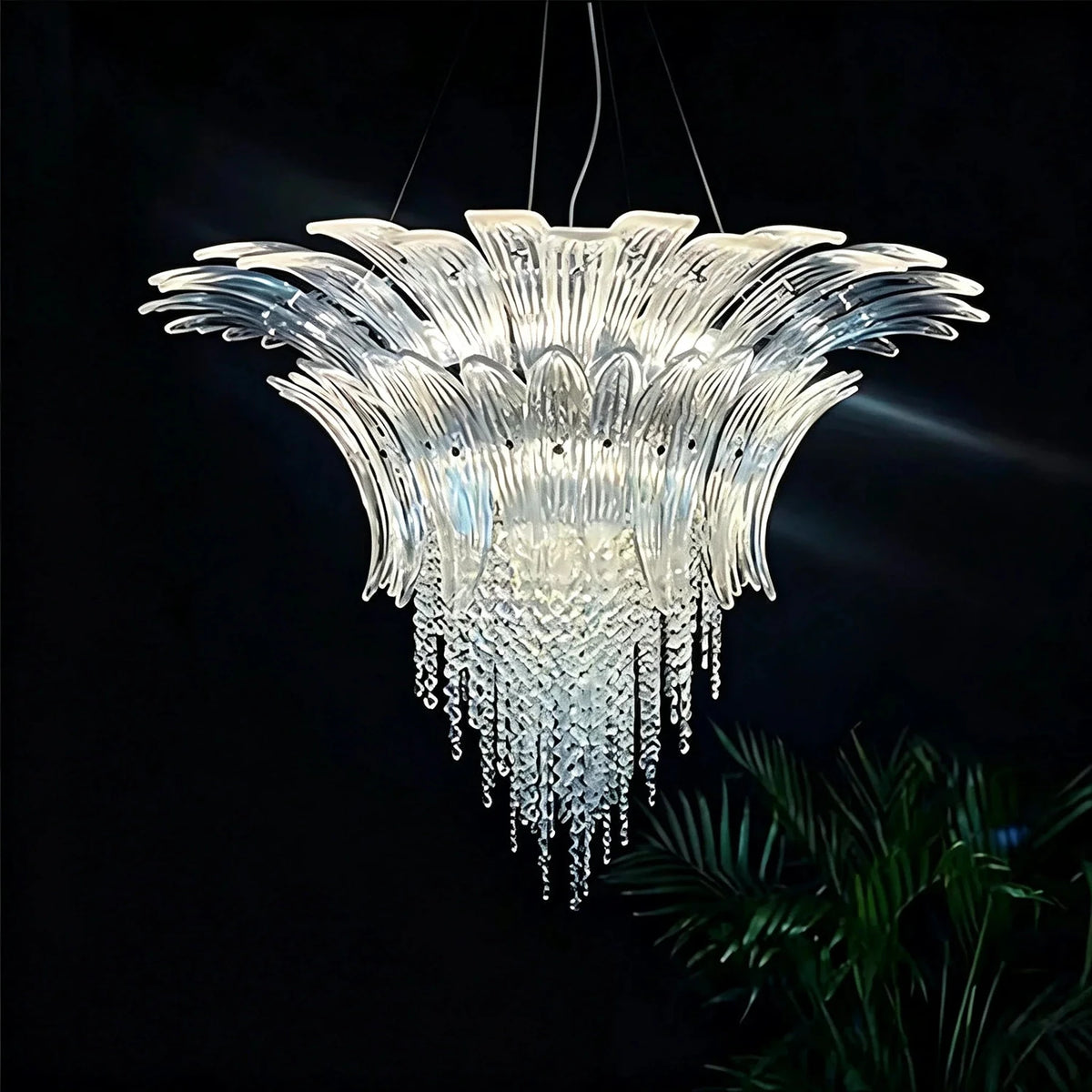 Modern Fluted Crown Chandelier in clear glass for Dining Room by AUVIELIGHT, Dia 23.6" x H 19.7" / Clear