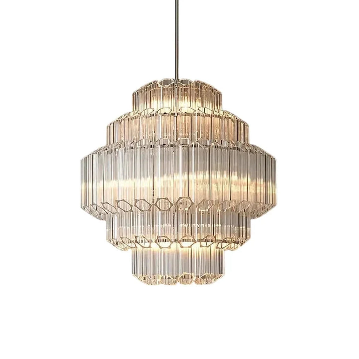 Modern Fluted Tiered Chandelier in clear crystal glass for Dining Room by AUVIELIGHT